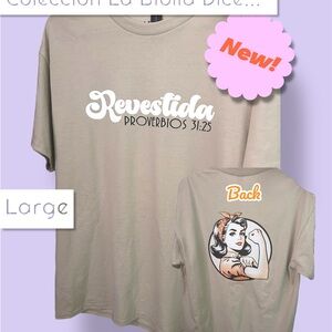 Beige Graphic T-Shirt with Proverbs 31:25